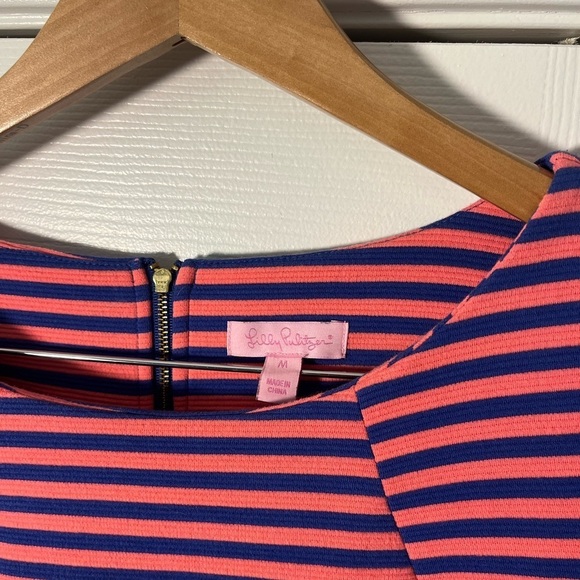 Lilly Pulitzer Coral Navy Striped Dress Sz M - Picture 4 of 9